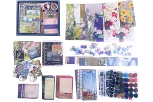 Huralona Scrapbooking Supplies Kit Aesthetic Scrapbook Kit with Scrapbook Stickers Washi Tapes Bullet Junk Journal Art Craft DIY Gift for Adult Teen (Blue)