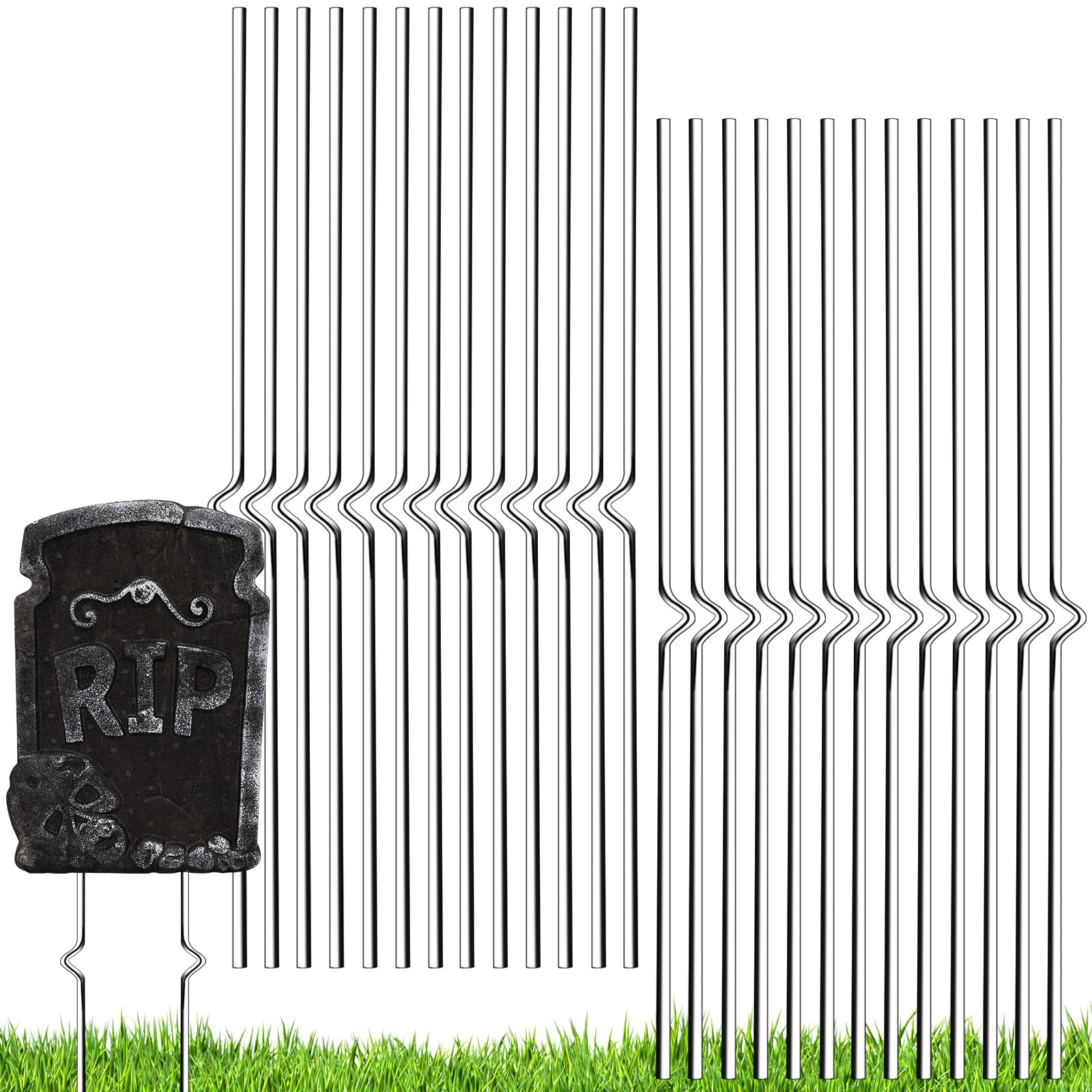 Photo 1 of 30PCS Halloween Metal Stakes,Heavy Duty 15.75''Tombstone Stakes,Foam Graveyard Sign Holders,Metal Stakes for Halloween Tombstone Yard Lawn Decorations