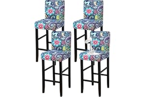 FORCHEER Bar Stool Chair Cover with Backs Set of 4 Waterproof Boho Stretch Dining Barstool Slipcovers for Short Back Counter Stool Chairs Washable