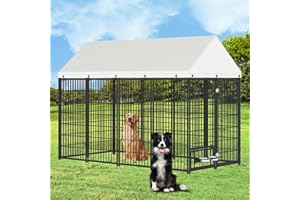 Rovibek Outdoor Dog Kennel 7.9x4.1x5.9 Ft, Dog Kennels Outdoor with 2 Rotating Feeder Bowls, Heavy Duty Dog Kennels Outside, Outside Dog Kennel with Roof, Outside Kennel for Large Dogs