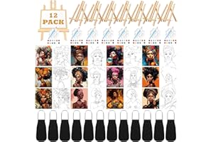 Motipuns 12 Set Pre Drawn Canvas for Painting for Adults Sip and Paint Kit with Easels 8 x 10 Inches Paint Party Kit with Printed Canvas Paints Brushes Palette Bag Apron(Afro Queen)