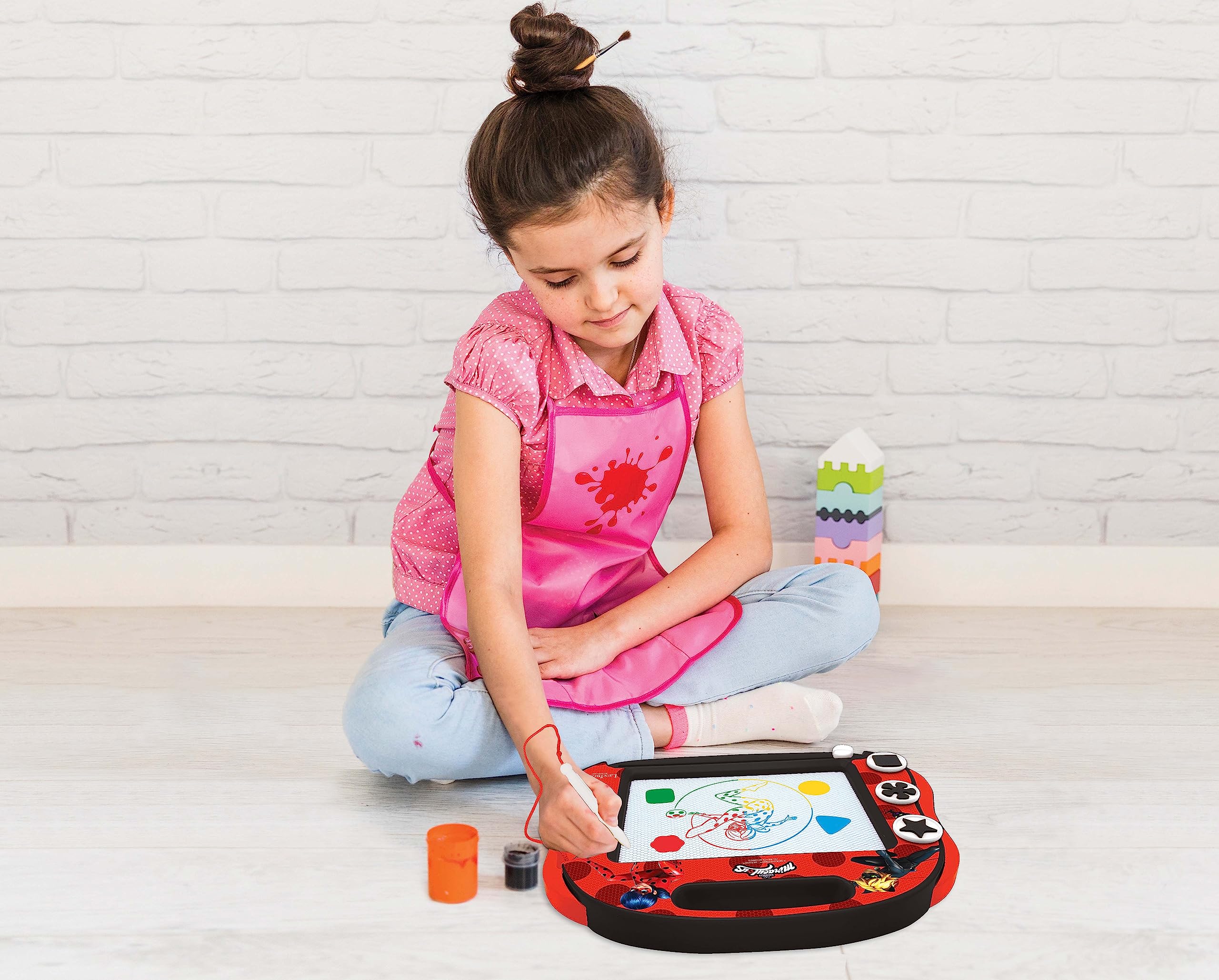 LEXiBOOK, Miraculous Ladybug Cat Noir, Multicolor Magic Magnetic Drawing Board, Artistic Creative Toy for Girls and Boys, Stylus Pen and Stamps, Red/Black, CRMI550
