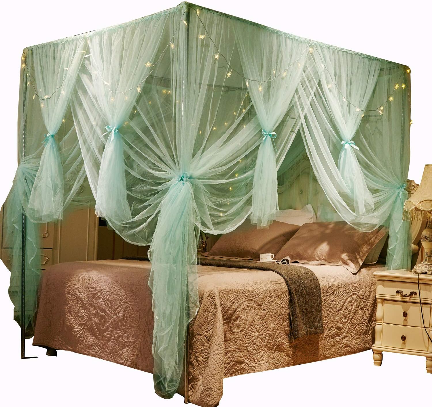 Nattey 4 Corners Post Canopy Bed Curtain for Girls Boys & Adults - 4 Opening - Bedroom Decoration (Queen, Black): Home & Kitchen