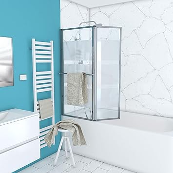 Aurlane Pare Baignoire Relevable Volet 139x105 Profile Aluminium Chrome Verre Transparent Avec Bande Depolie Aurlane Amazon Fr Bricolage
