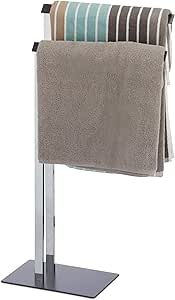 Relaxdays Toallero de Pie 2 Brazos, Acero, Plateado-Gris Antracita, 82 x 46 x 20 cm