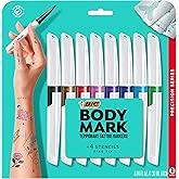 BIC BodyMark Temporary Tattoo Markers for Skin, Precision Series, Fine Tip, 8-Count Pack of Assorted Colors, Skin-Safe, Cosme