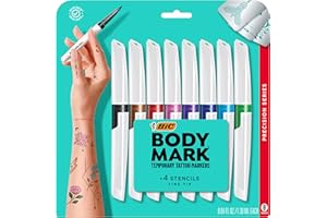 BIC BodyMark Temporary Tattoo Markers for Skin, Precision Series, Fine Tip, 8-Count Pack of Assorted Colors, Skin-Safe*, Cosmetic Quality