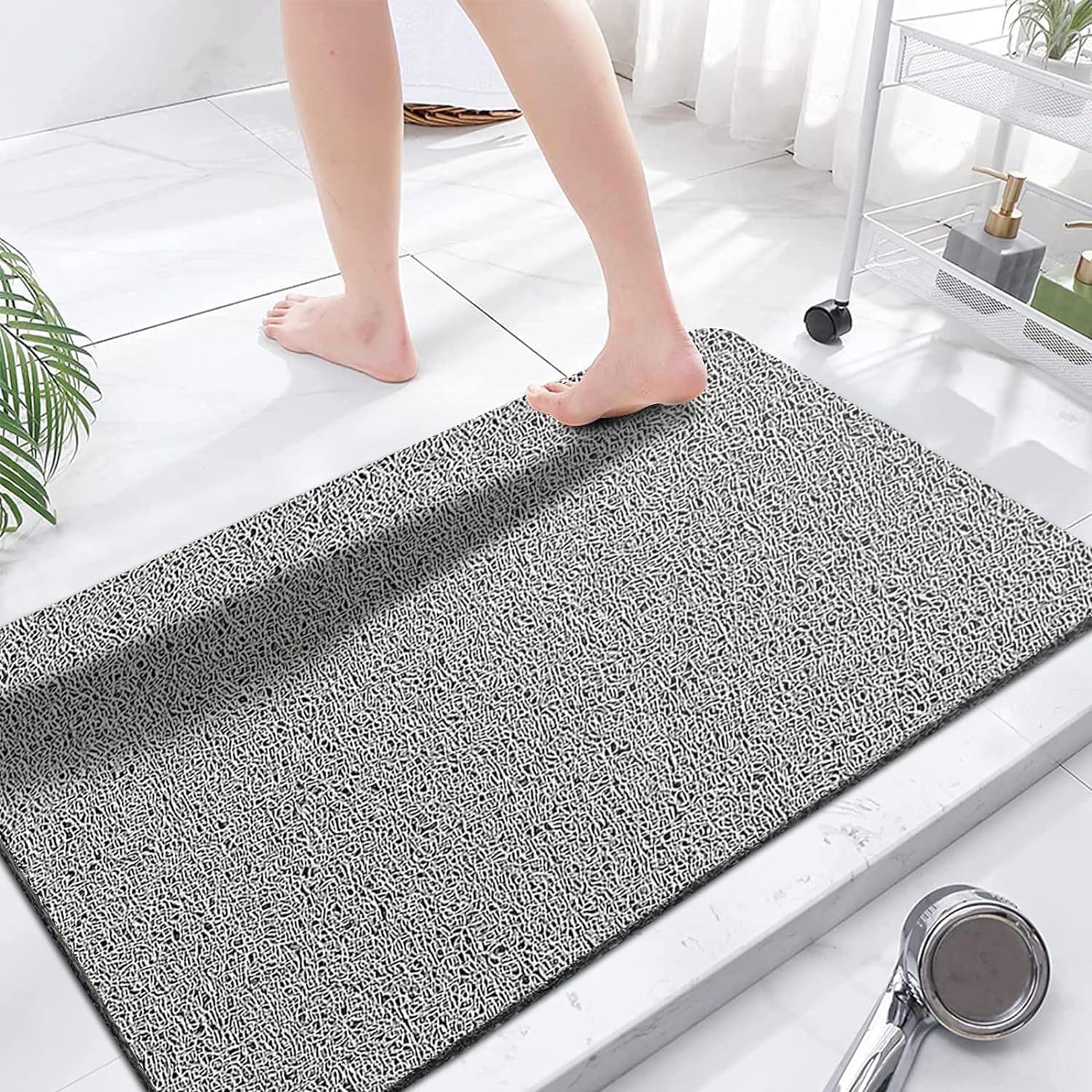 Loofah Mats for Shower, Non Slip Soft Textured Bath, Bathtub Mat with Drain, Phthalate Free, Quick Drying, Soft Comfort Bathroom Mats for Wet Areas (80x120CM, A-Grey) — image 1