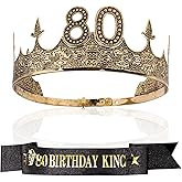 Hapdoo 80th Birthday Decorations, 80th Birthday Gifts for Him 80th Birthday Decorations Men Set- 80th Birthday King Crown and Sash, Happy 80 Party Favors Mens 80th Birthday Gift Ideas