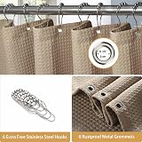 Waterproof Narrow Shower Curtain 92x182cm Khaki with Hooks view 4