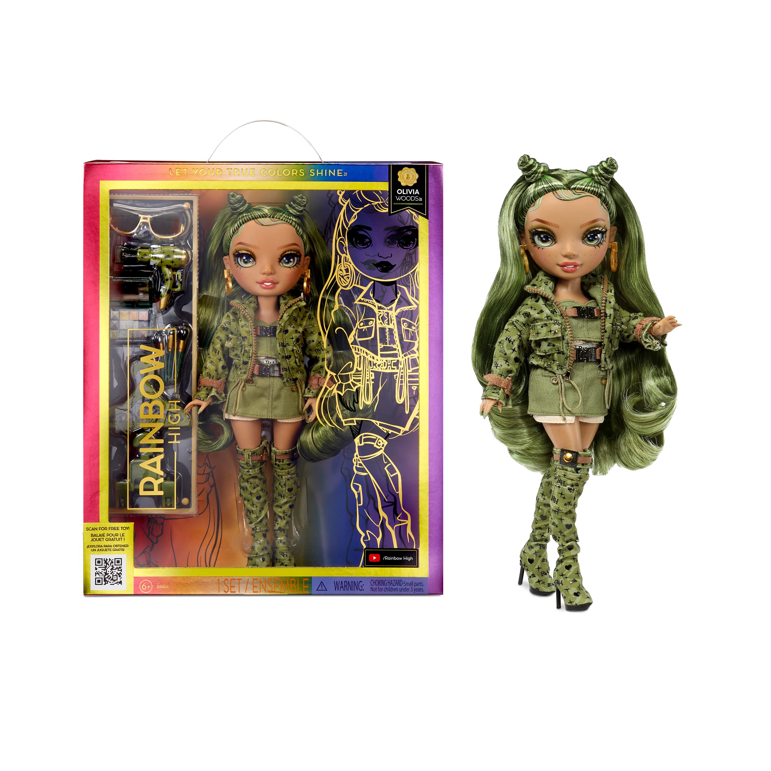 Rainbow High Fashion Doll – OLIVIA WOODS - Camo Green Doll – Fashionable Outfit & 10+ Colourful Play Accessories - For Collectors and Kids Ages 4-12 Years