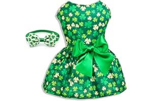 MIIEMIU St. Patrick Day Dog Cat Dress, Holiday Irish Lucky Clover Shamrock Leaves Dress Outfits Skirt for Small Boys and Girls Puppies Pets Doggie
