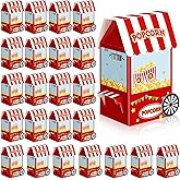 Trandraft 24 Pcs Carnival Treat Boxes Carnival Paper Candy Goodies Boxes Circus Party Favors Popcorn Party Supplies Red White Stripes Birthday Favors for DIY Holiday Gift Halloween Decor