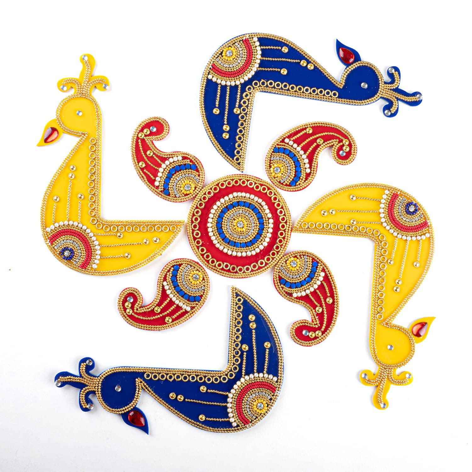 Tarini Gallery Floor Rangoli Acrylic Handcrafted Indian Traditional Home Décor for Diwali Festival Wedding Party Wall Interior Decoration and Gifting Size-12 (4 Peacock) — image 1