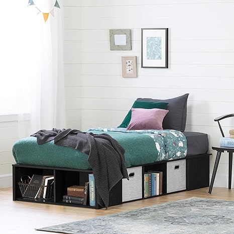 Amazon Com South Shore 12346 Flexible Bed With Baskets Twin Platform Black Oak And Taupe Furniture Decor