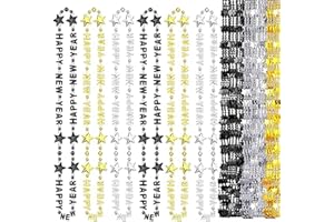 HEKEDES 2025 Happy New Year Necklace, Black Gold Silver 3 Colors New Year's Eve Bead Necklace, 33 inch New Year Necklace Accessories Costume, New Year Party Supplies Gifts (Pack of 12)