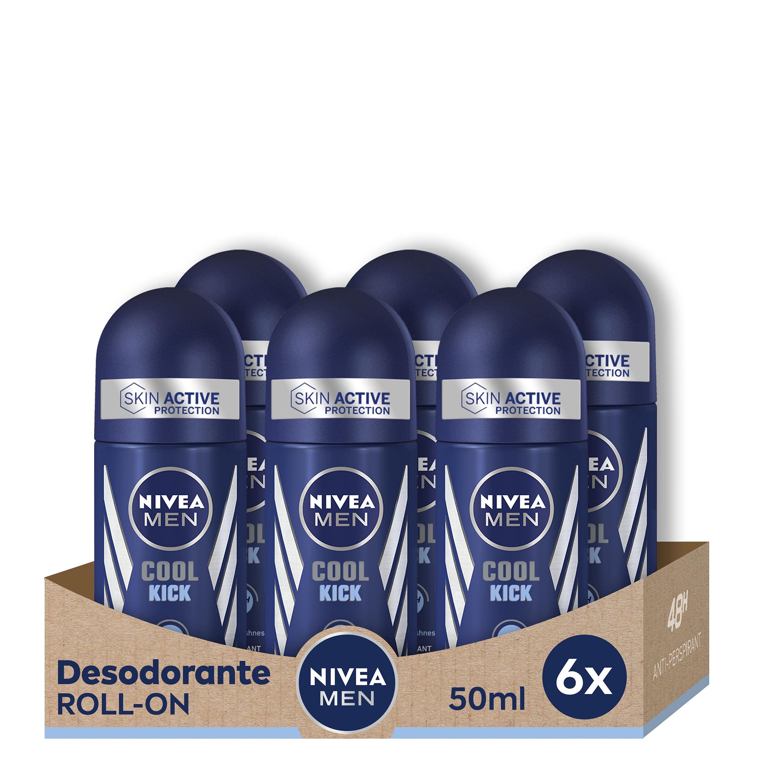NIVEA MEN Cool Kick Roll-on 6 Pack (6 x 50 ml), Men's Deodorant with a Break of Freshness, Antiperspirant Deodorant for Male Care