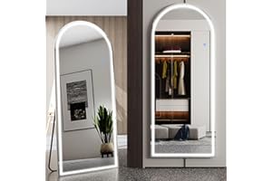 Antok LED Full Length Mirror, 71" x 28" Lighted Floor Standing LED Mirror Full Length,Hanging Mirrors with Stand Free Standing Floor Mirrors for Bedroom (Arched)