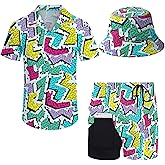 Wdpsuxin Mens 2 Piece Tracksuit Hawaiian Button Down Shirt and Compression Liner Shorts Sets with Bucket Hats