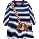 Hongshilian Little Girls Cotton Casual Dress Cartoon Appliques Fall Clothes Basic Jersey Long Sleeved Party Dresses