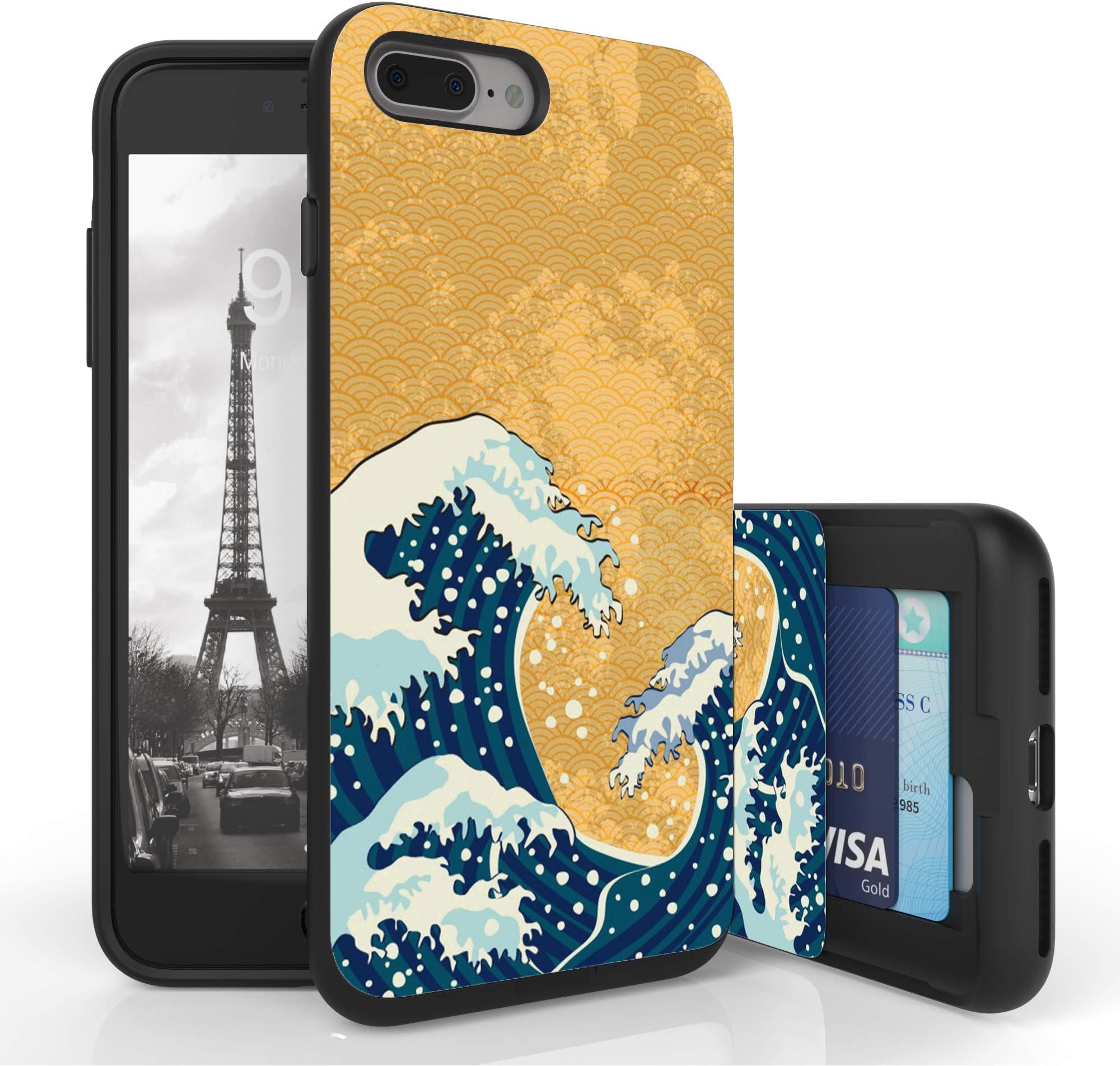 PimpCase Compatible with iPhone 7+, iPhone 7s Plus, iPhone 8+, iPhone 8s Plus Case, PimpCase Slim Wallet Case + Dual Layer Card Holder Japanese Ocean