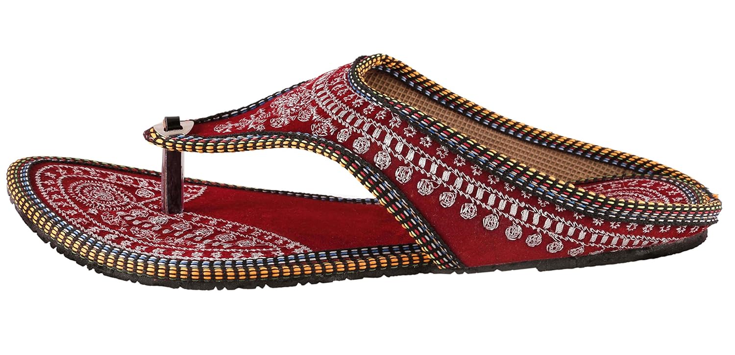 thari choice women's velvet ethnic flat chappal and slipper
