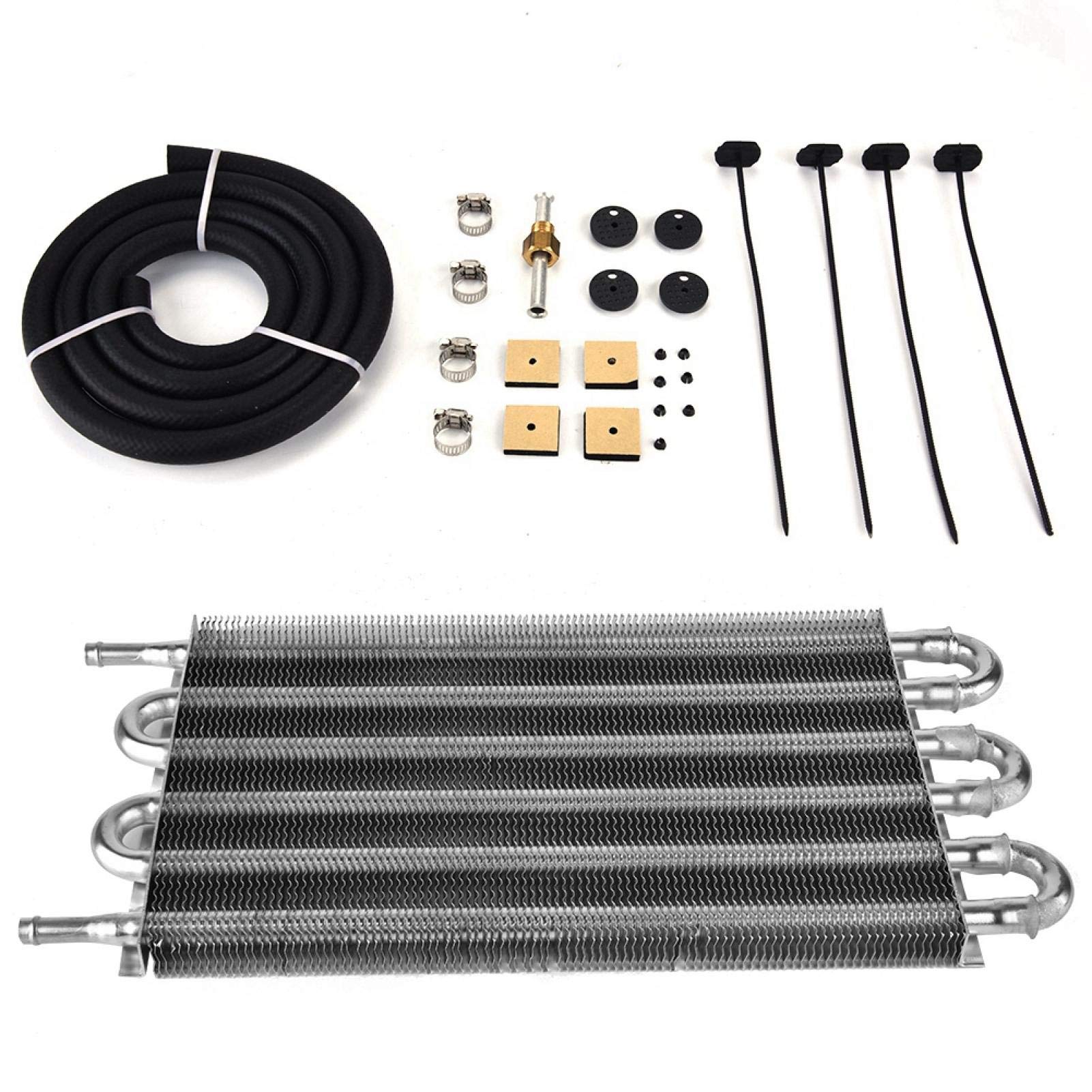 Fydun 6 Row Oil Cooler Kit Universal Engine Transmission Oil Cooler Kit Aluminium Alloy Auto-Manual Radiator Converter
