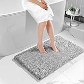 Yimobra Luxury Bathroom Rugs, Fluffy Bath Mats, Non Slip, Water Absorbent Microfiber, Machine Washable, Plush Carpet Shower Rugs, Thick Matts for Bathroom Floor&Tub, 44"x 24", Light Gray and White