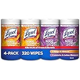 Lysol Disinfecting Wipes Bundle, Home Apartment Dorm Room Essentials and Cleaning Supplies, All Purpose Cleaner, Multi-surface Cleaning & Sanitizing Wipes, Lavender & Mango Scents, 80 Count (4pk)