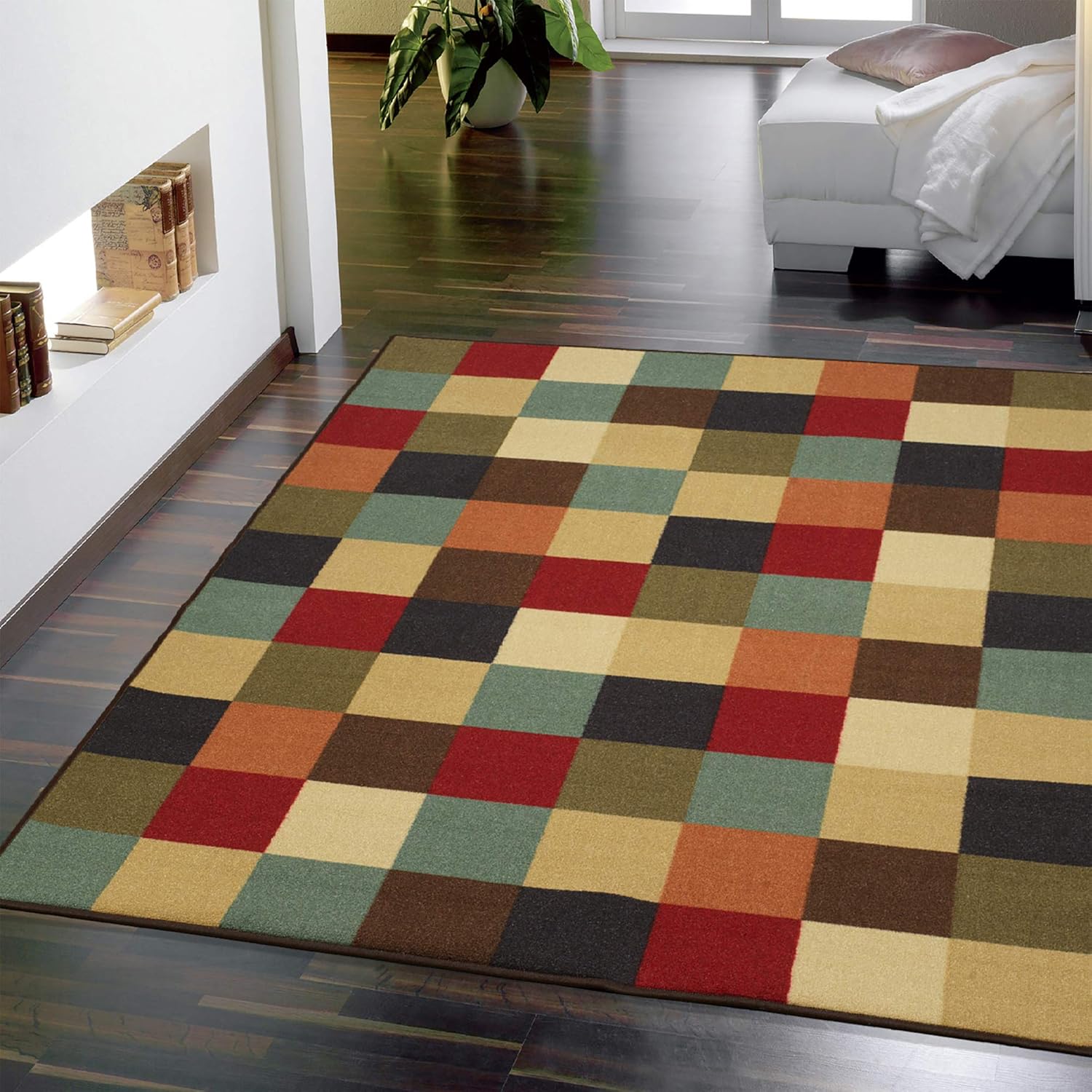 Ottohome Collection MultiColor Contemporary Checkered Design Modern