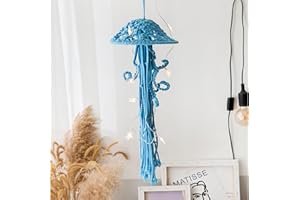VIRFONOR Macrame Wall Hanging,Jellyfish Dream Catcher with Star Lights,Bohemian Woven Wall Art Decor Beautiful Apartment Dorm Room Door Decoration (Blue)