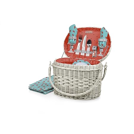 Picnic Time Romance Willow Picnic Basket with Deluxe Service for Two, Watermelon Collection