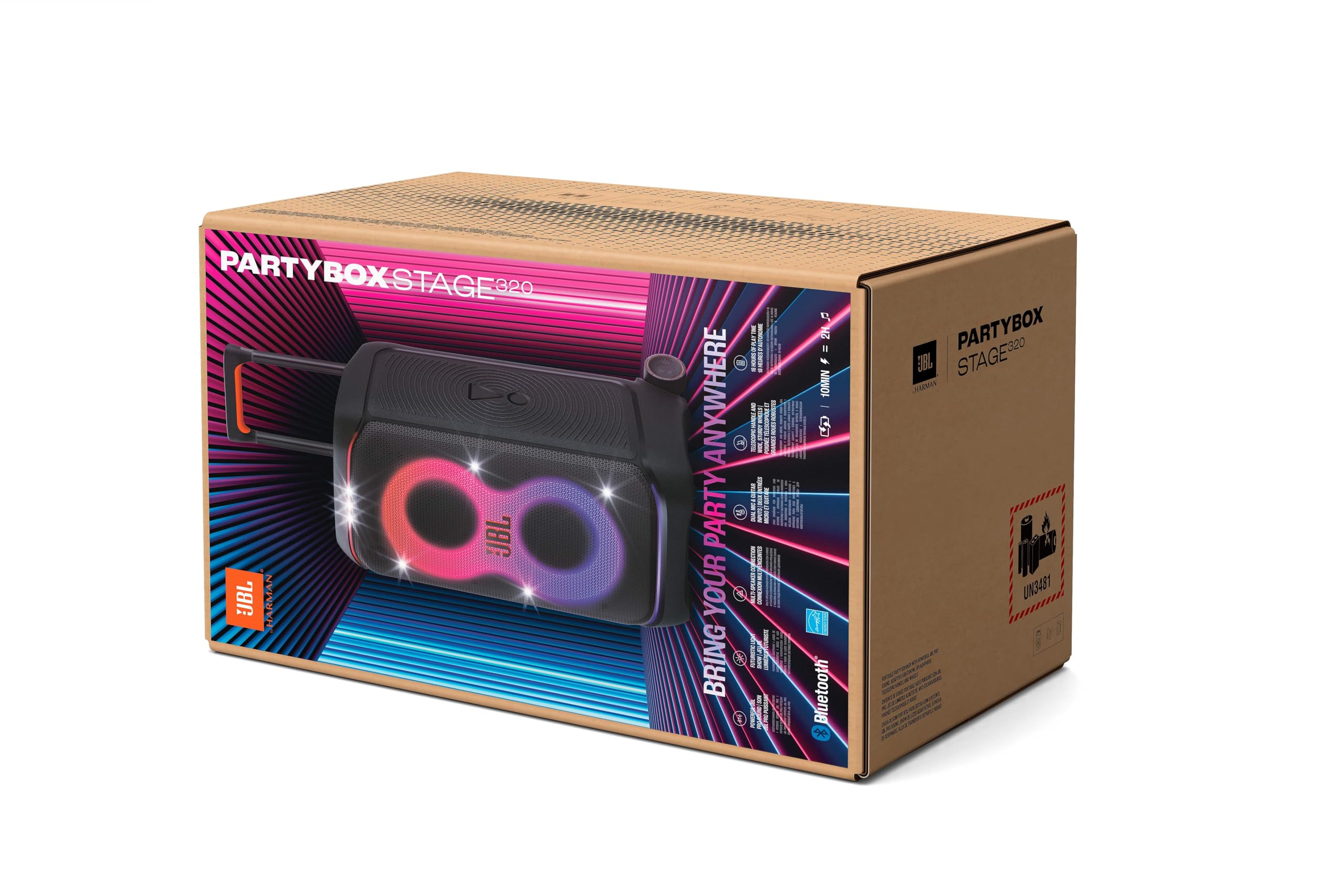 JBL Partybox Stage 320 in Schwarz – Tragbare Bluetooth-Lautsprecher-Box mit JBL Pro Sound, Lichtshow, KI-Sound-Boost, Rollen und Teleskopgriff – 18 h Laufzeit 5