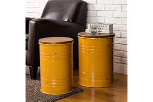 Glitzhome Nesting Tables for Living Room, Round Coffee Table Set of 2, Metal Farmhouse Small Accent End Table with Storage and Lid for Bedroom Office Plant Stander, Yellow