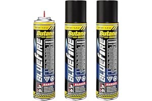 KOMAN Butane Refill 300ml Butane Fuel Refill Butane Canister for Torch Lighter Fluid Refill Canister Butane Torch Kitchen Blow Torch 10.56 fl oz with 5 Different Nozzle Adapters(3 cans)
