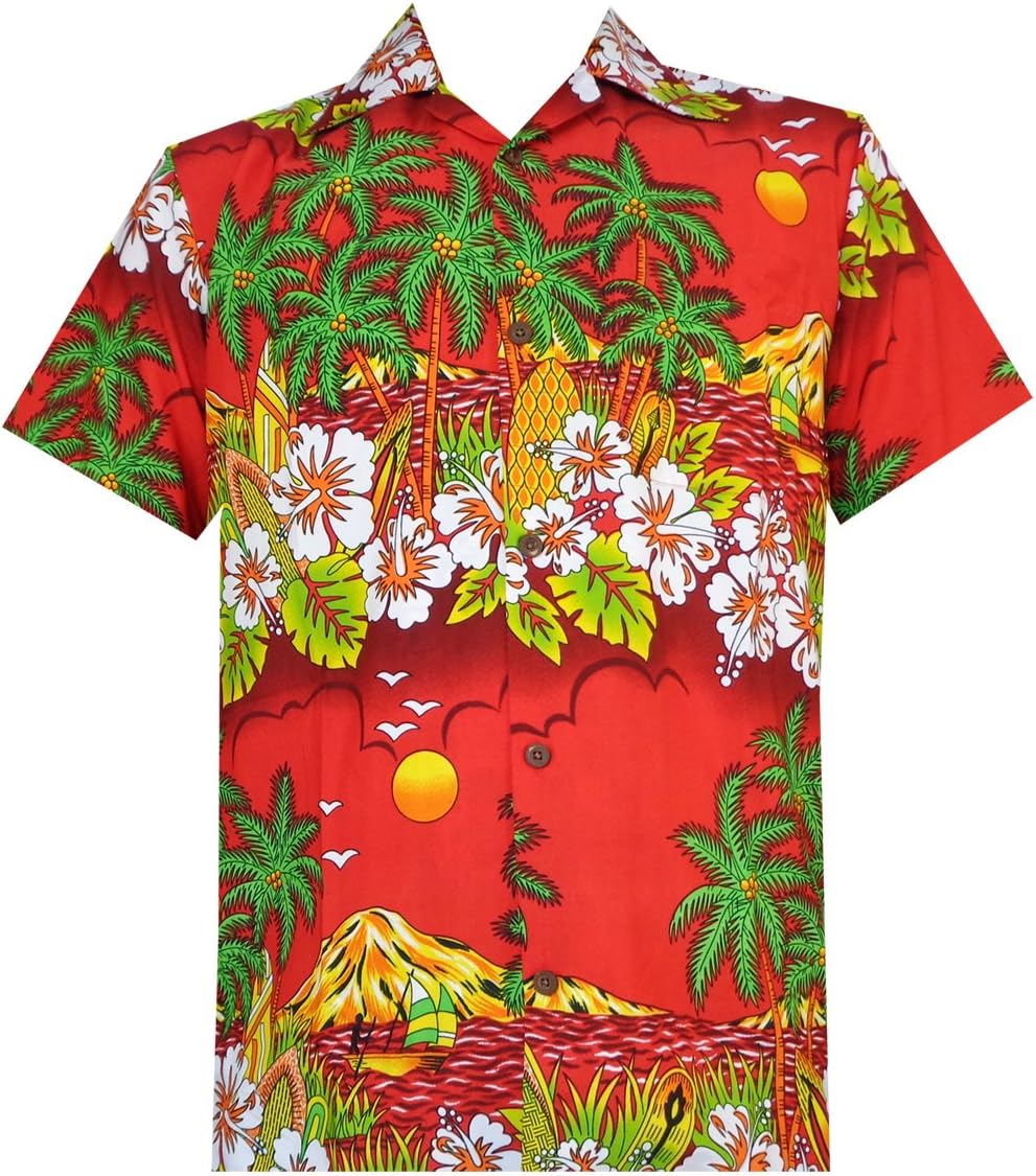 Hawaiian Shirt Mens Flower Leaf Beach Aloha Party Casual Holiday Short Sleeve