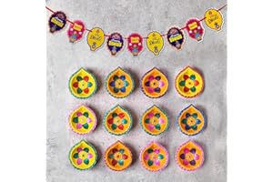 LETZ CELEBRATE [Pack of 12] Premium Diyas with 1 Pc Diwali Toran, Clay Diya with Hanging & Cotton Wicks, Diwali Decorations for Home, Diwali Decor, Diwali Diya, Diwali Gifts, Diyas for Diwali, Diyas for Pooja