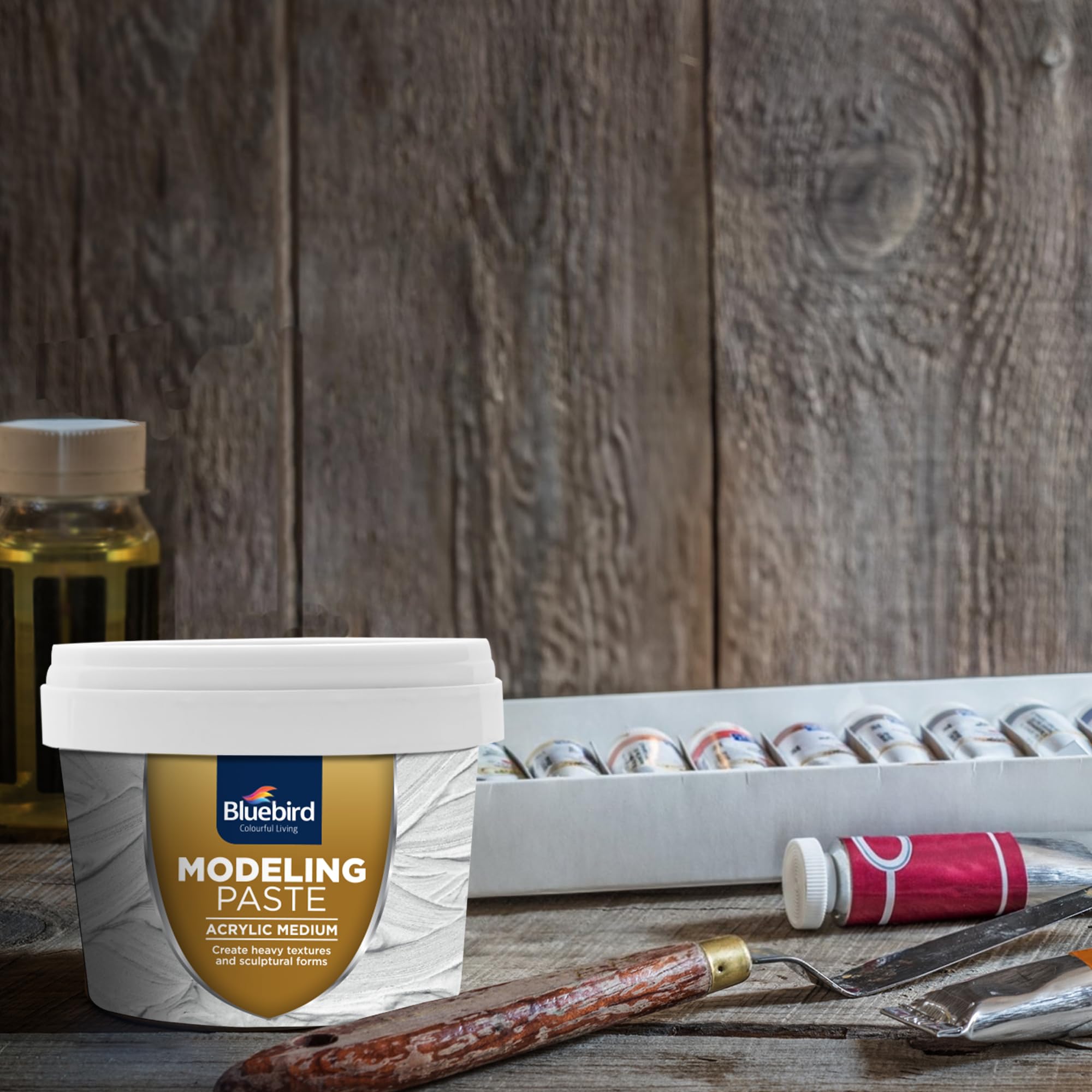 Bluebird Professional Thick Modeling Paste 5.3 Oz / 150GM - High Density, Acrylic Medium - for Texture and Thickness, Dimension Additive (White, 5,3 Oz / 150GM)