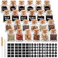 CUCUMI 24pcs 60ml Glass Spice Jars, 2oz Glass Spice Bottles Glass Containers with Cork, 120pcs Waterproof Preprinted…