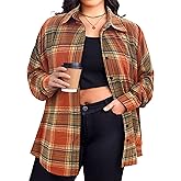 Zeagoo Womens Plus Size Flannel Shirts Plaid Shirts Long Sleeves Casual Button Down Collared Shacket Tops