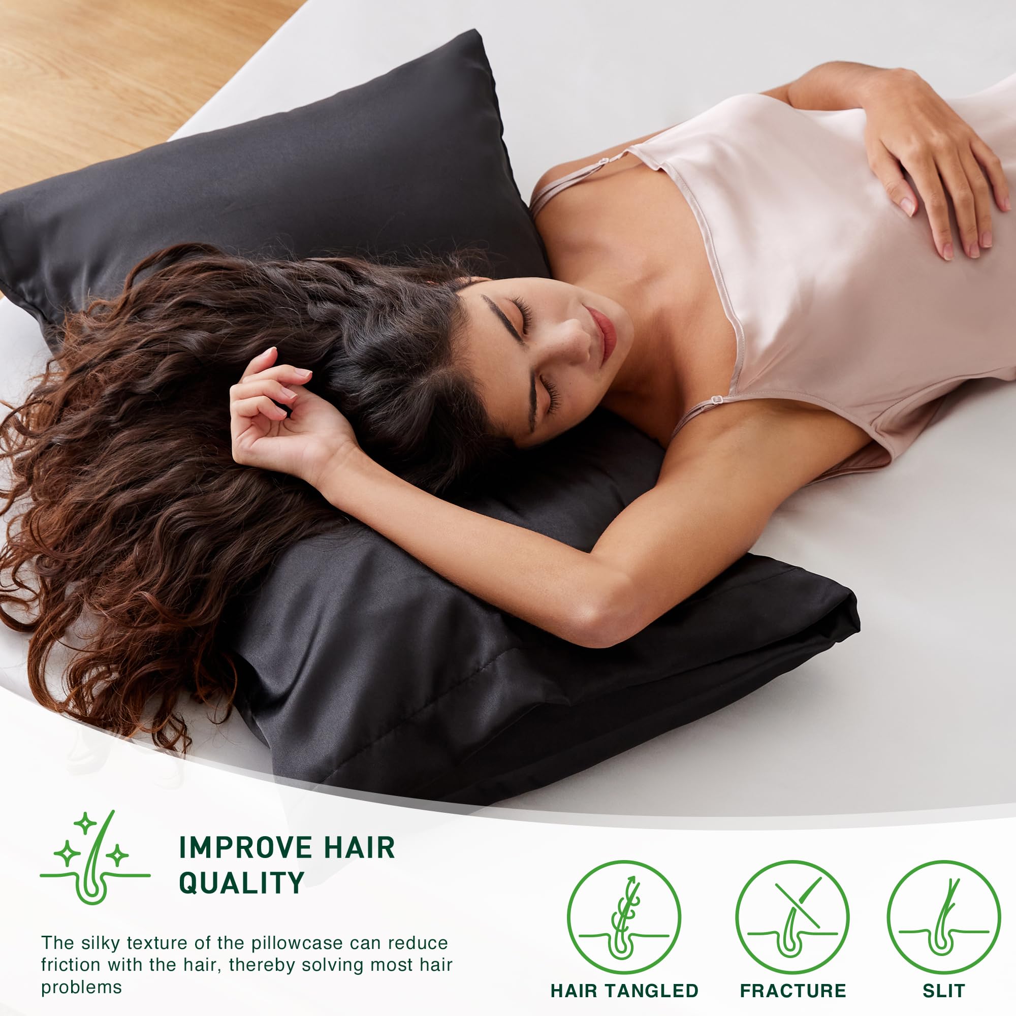 Love's cabin Satin Pillowcase for Hair and Skin (Black, 20x36 inches) Similar to Silk Pillow Cases, King Size Pillow Cases Set of 2 - Satin Cooling Pillow Covers with Envelope Closure - Image 4