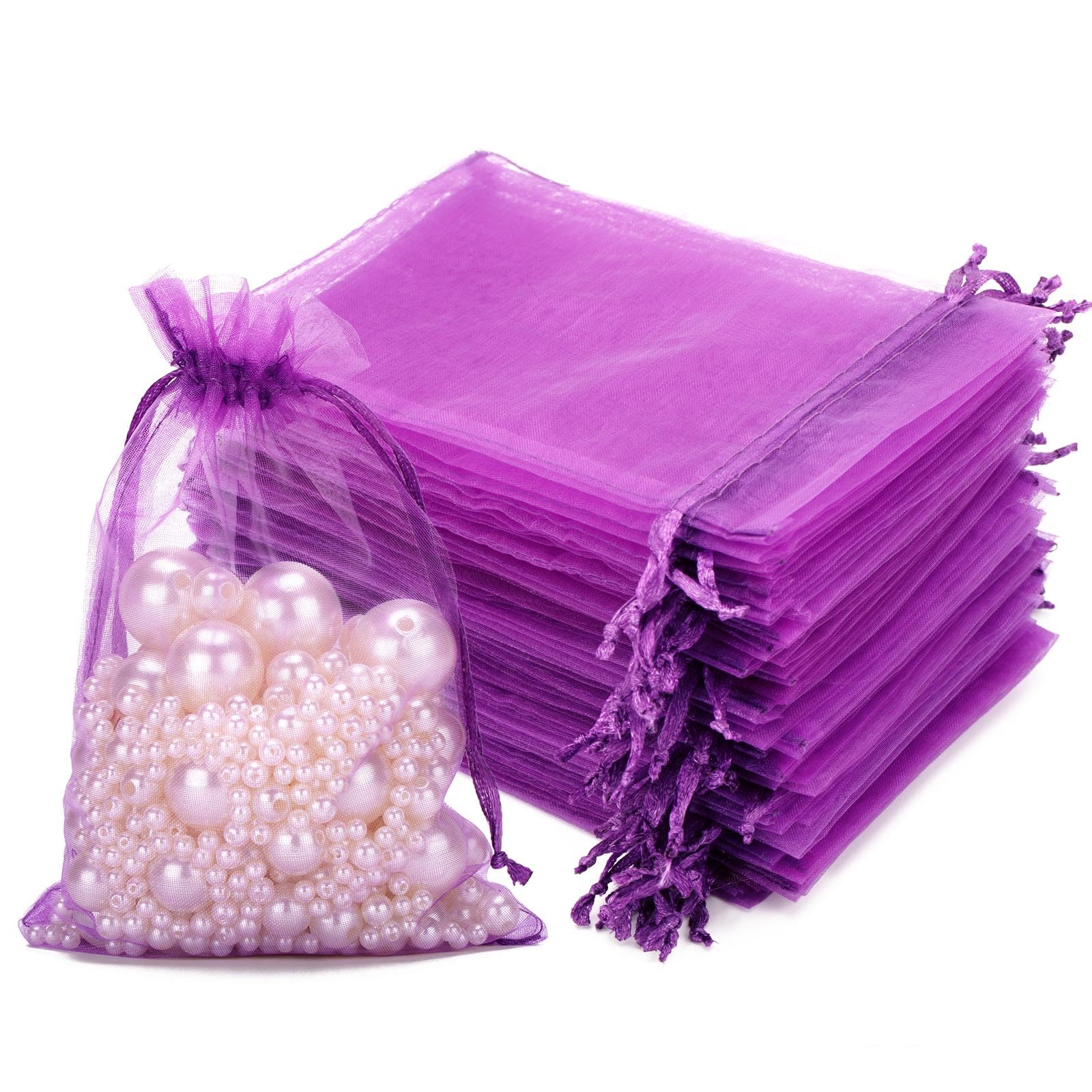 jijAcraft 100Pcs Purple Organza Bags, 10x15CM Organza Gift Bags, Jeweller Pouches Drawstring Bag, Medium Party Sweet Bag For Wedding, Birthday, Christmas, Gift Wrapping