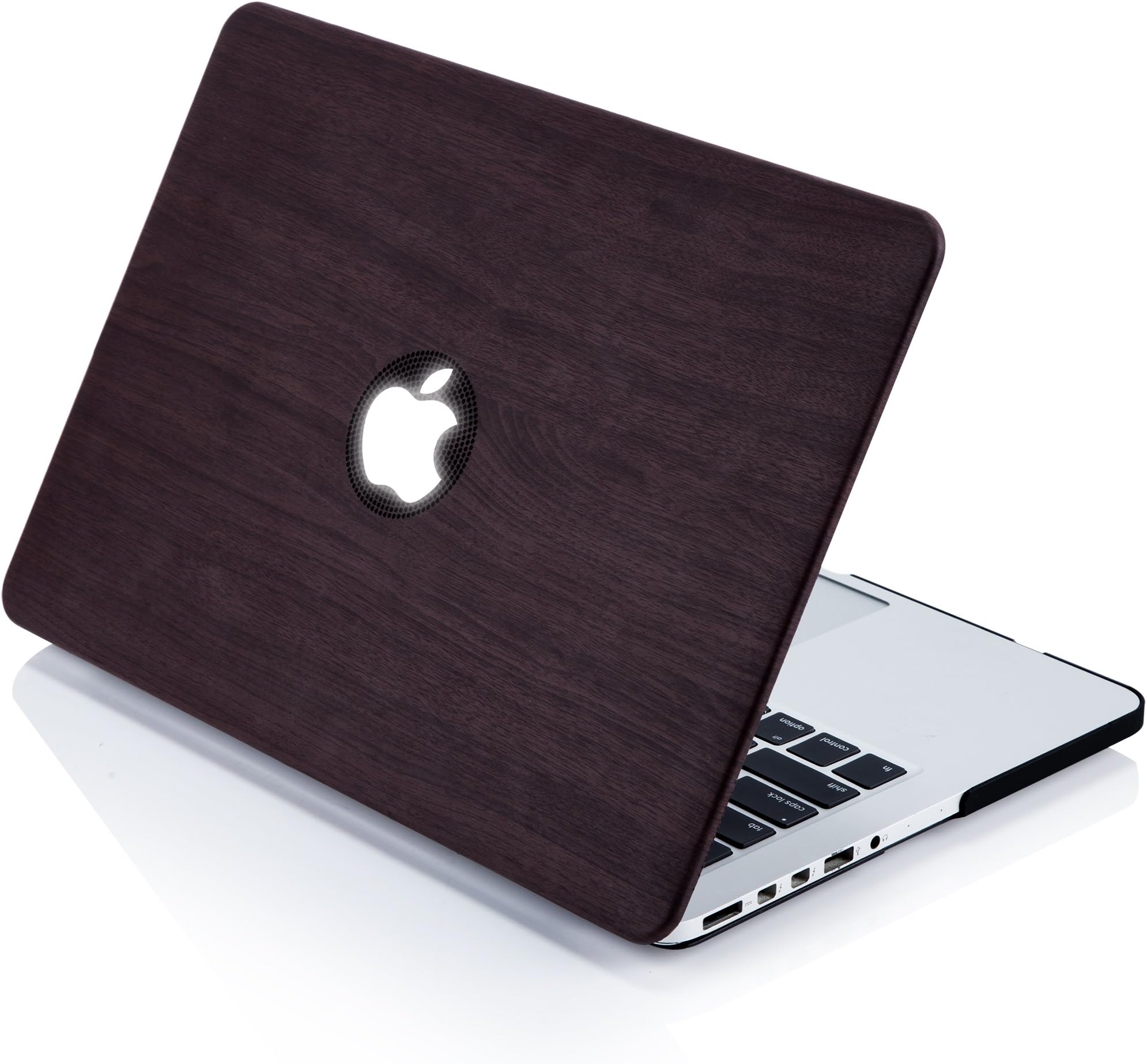TJFEC PU Leather Coated Soft Touch Hard Case for MacBook Pro 15 inch with Retina Display Model A1398 - Dark Wood