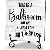 Funny Wooden Sign-This Is A Bathroom, Not An Internet Cafe- Bathroom Decor Sign With Stand, Home Office Decor Funny Gifts Farmhouse Rustic Table Decor Accessories & Supplies, 5X5 Inches-A55