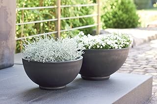 Wunderschöne Pflanzschale/Schale zum Bepflanzen – Runde Blumenschale - Kunststoff/Kunststoffschale - Winterfest (Groß: Ø 40cm, Anthrazit)