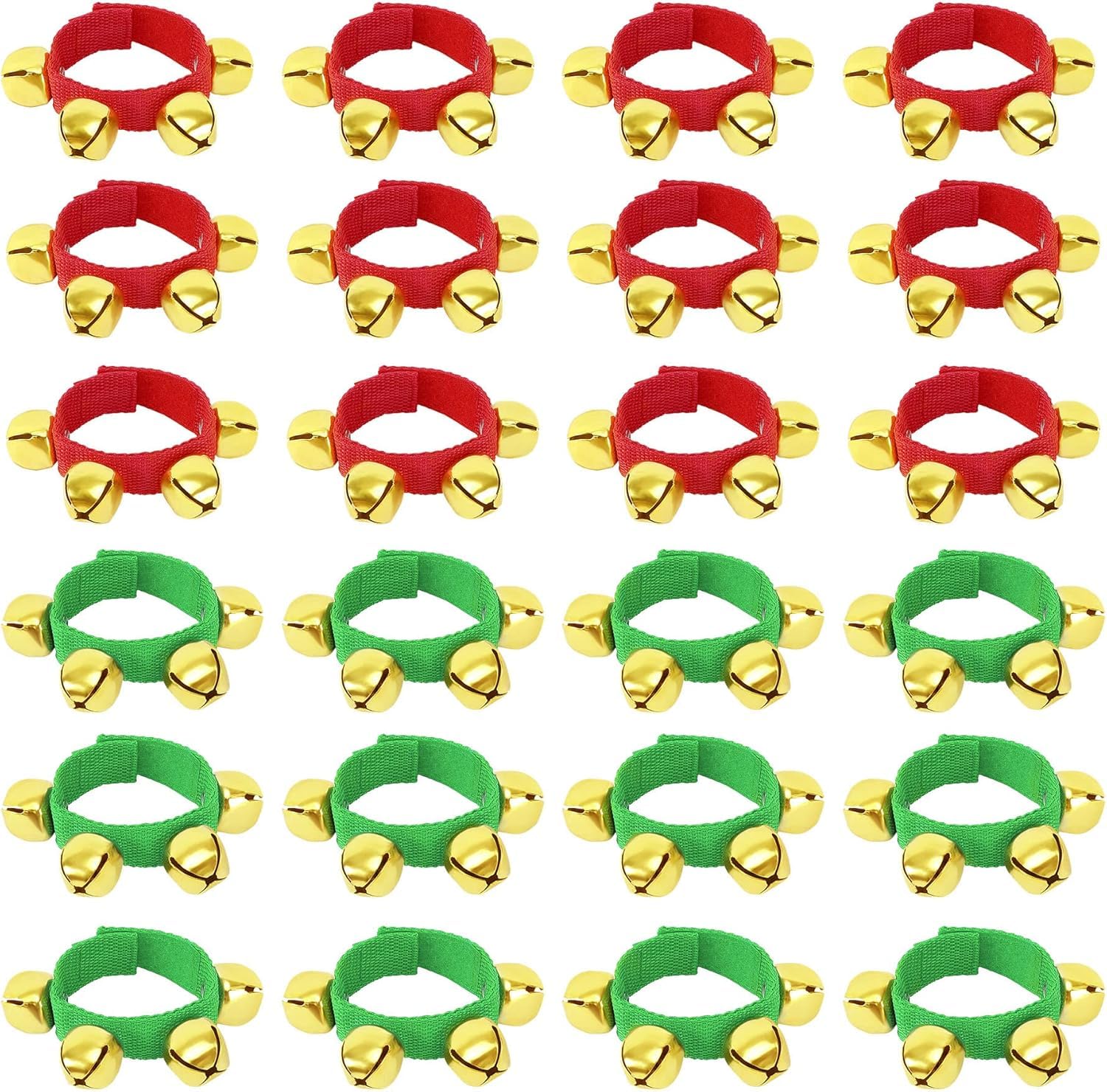 24pcs Christmas Wrist Band Jingle Bells Bracelets Jingle Bell Musical Instruments Party Supplies for Kids Party Decoration Favors (12pcs Red and 12pcs Green)