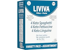 LIVIVA High Protein Low Carb KETO Pasta Variety Value Pack (Case of 12: 4 X Linguine, 4 X Spaghetti, 4 X Fettuccine), 371% more Protein, 70% Less Carbs - Made with Pea Protein, Mulberry Leaf and