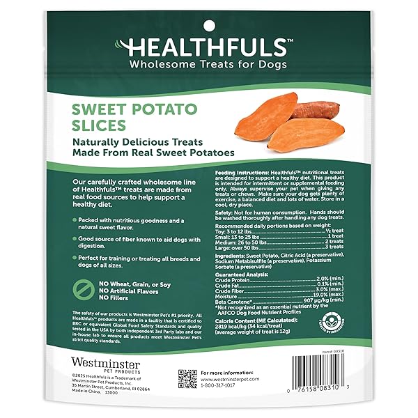 HEALTHFULS SWEET POTATO SLICES DOG TREATS, 16OZ