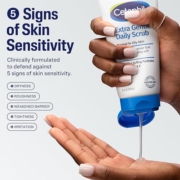 CETAPHIL EXFOLIATING FACE WASH, EXTRA GENTLE DAILY FACE SCRUB, GENTLY EXFOLIATES & CLEANSES, FOR ALL SKIN TYPES, NON-IRRITATING & HYPOALLERGENIC, SUITABLE FOR SENSITIVE SKIN, 6 FL OZ, PACK OF 2
