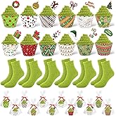 Sanixin 12 Pairs Christmas Cupcake Fuzzy Socks Gifts for Women Lime Green Coral Fleece Fluffy Socks with Cupcake and Toppers for Xmas Winter Holiday DIY Plush Slipper Socks Presents Favor Supplies